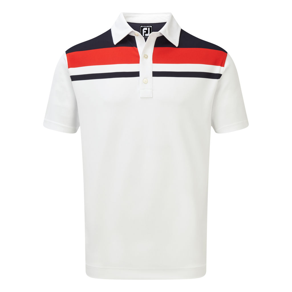 FootJoy Mens Stretch Pique Colour Block Yoke Polo Shirt in White, Navy